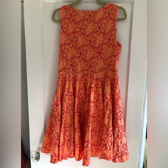 Eva Franco Orange and Fuchsia dress size 12 fit and flare style - Picture 3 of 14
